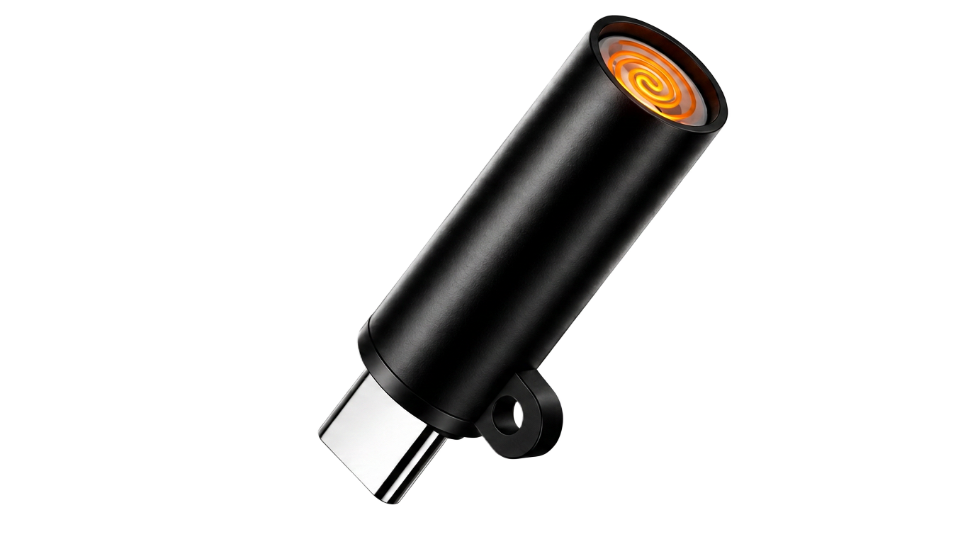 Černý elektrický USB-C zapalovač aktivovaný fouknutím